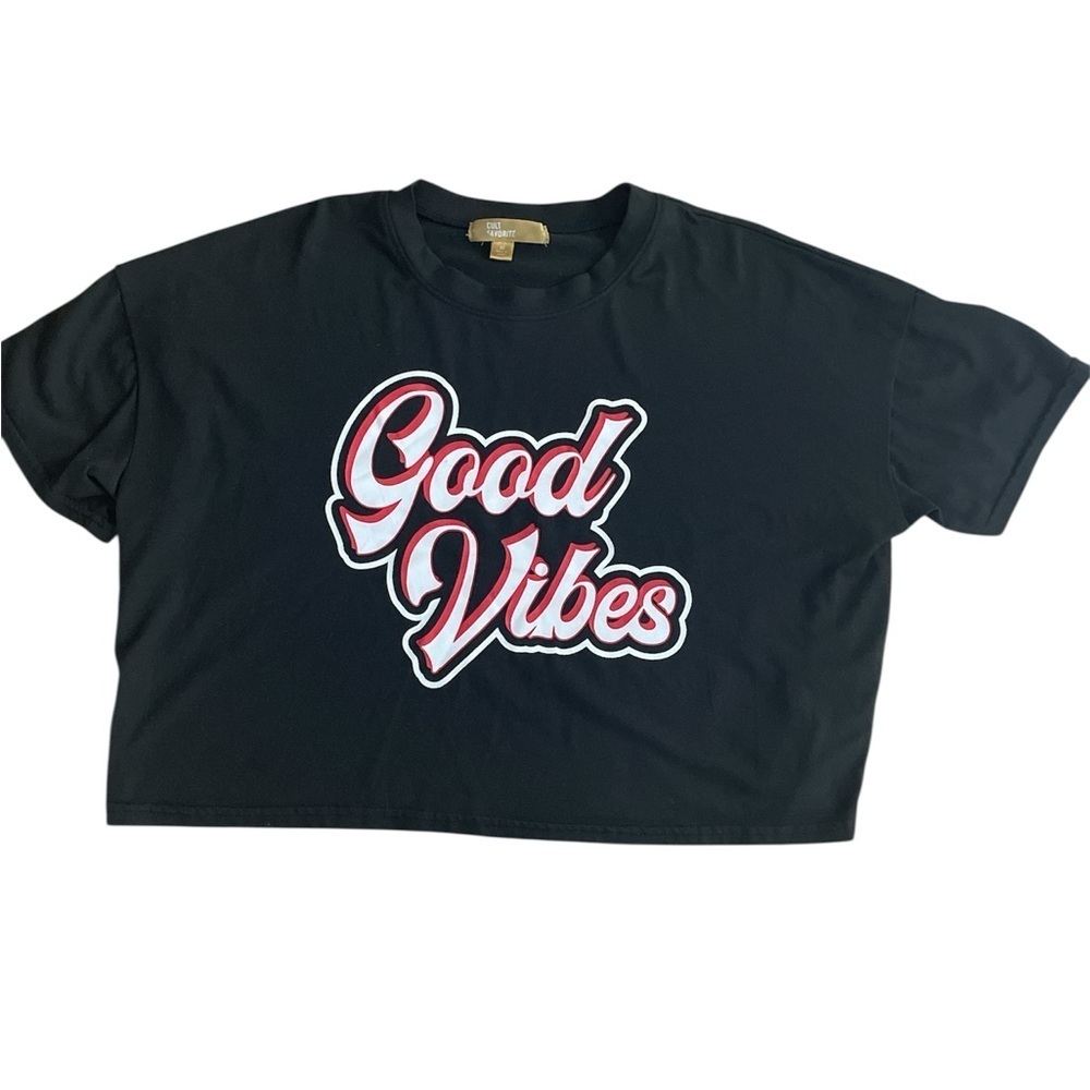 Cult Favorite Black 'Good Vibes' Cropped T-Shirt